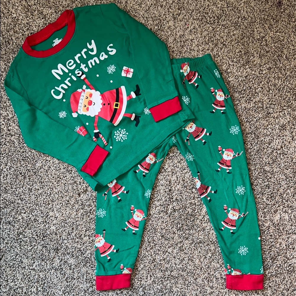 Festive Green and Red Pajama Set with Santa Design